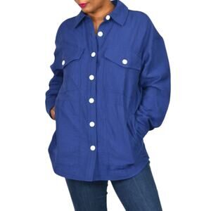 Madewell Oversized Shacket Blue Pockets Textured Crinkled Shirt Jacket Small